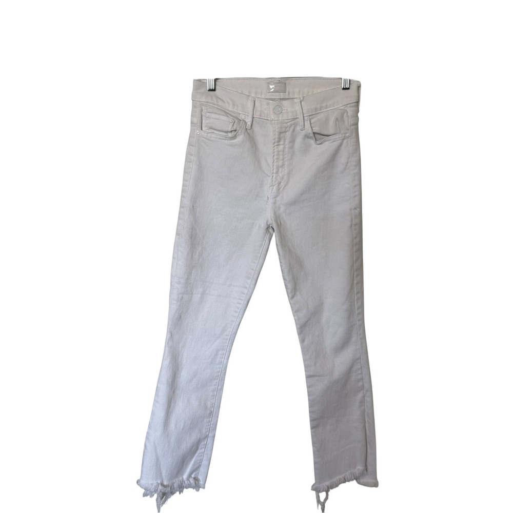 MOTHER High Waisted Jeans Women 27 White good the insider crop‎ frayed